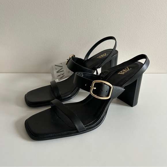 ZARA Black Block Heel Sandals Size 40 NEW - Picture 3 of 8